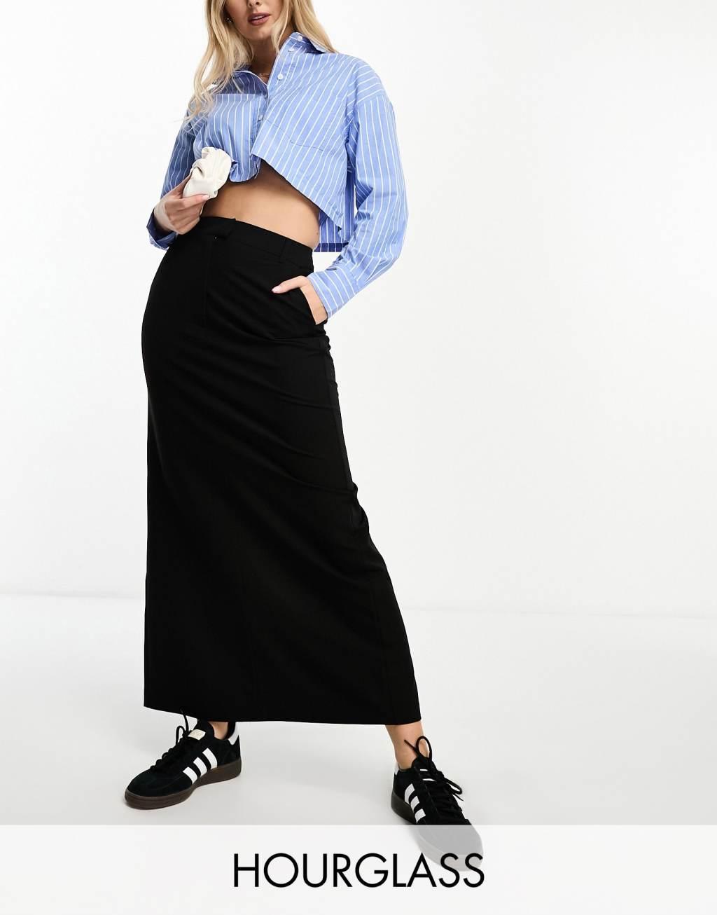 ASOS DESIGN Hourglass column maxi skirt with split in black product image