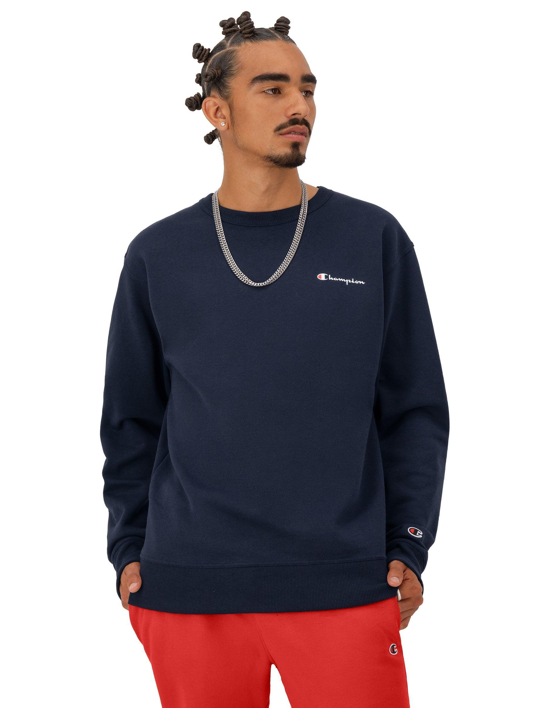 Mens Champion Powerblend Crewneck Sweatshirt, Script Logo Granite Heather L Product Image