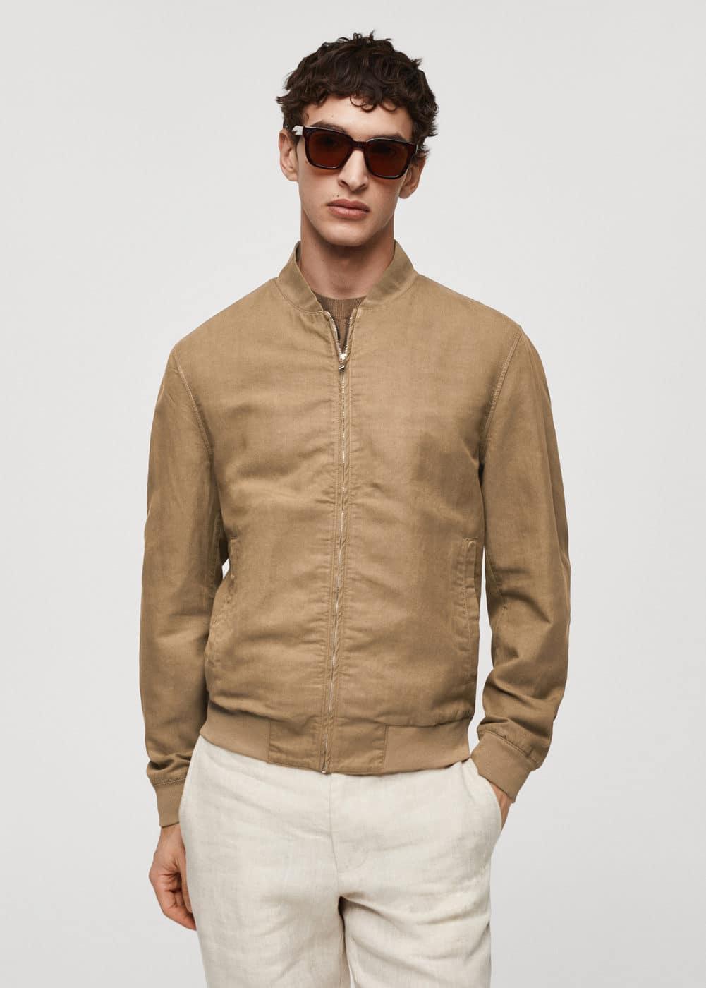 MANGO MAN - Linen lyocell bomber jacket tobacco brownMen Product Image