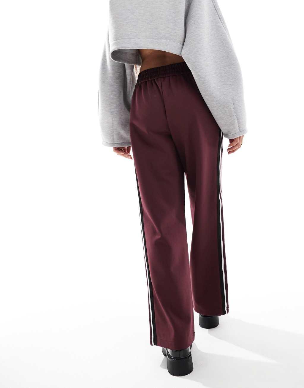 ONLY Petite side panel wide leg track pant in burgundy Product Image