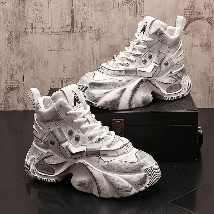 Platform Distressed Lace-Up High Top Sneakers Product Image