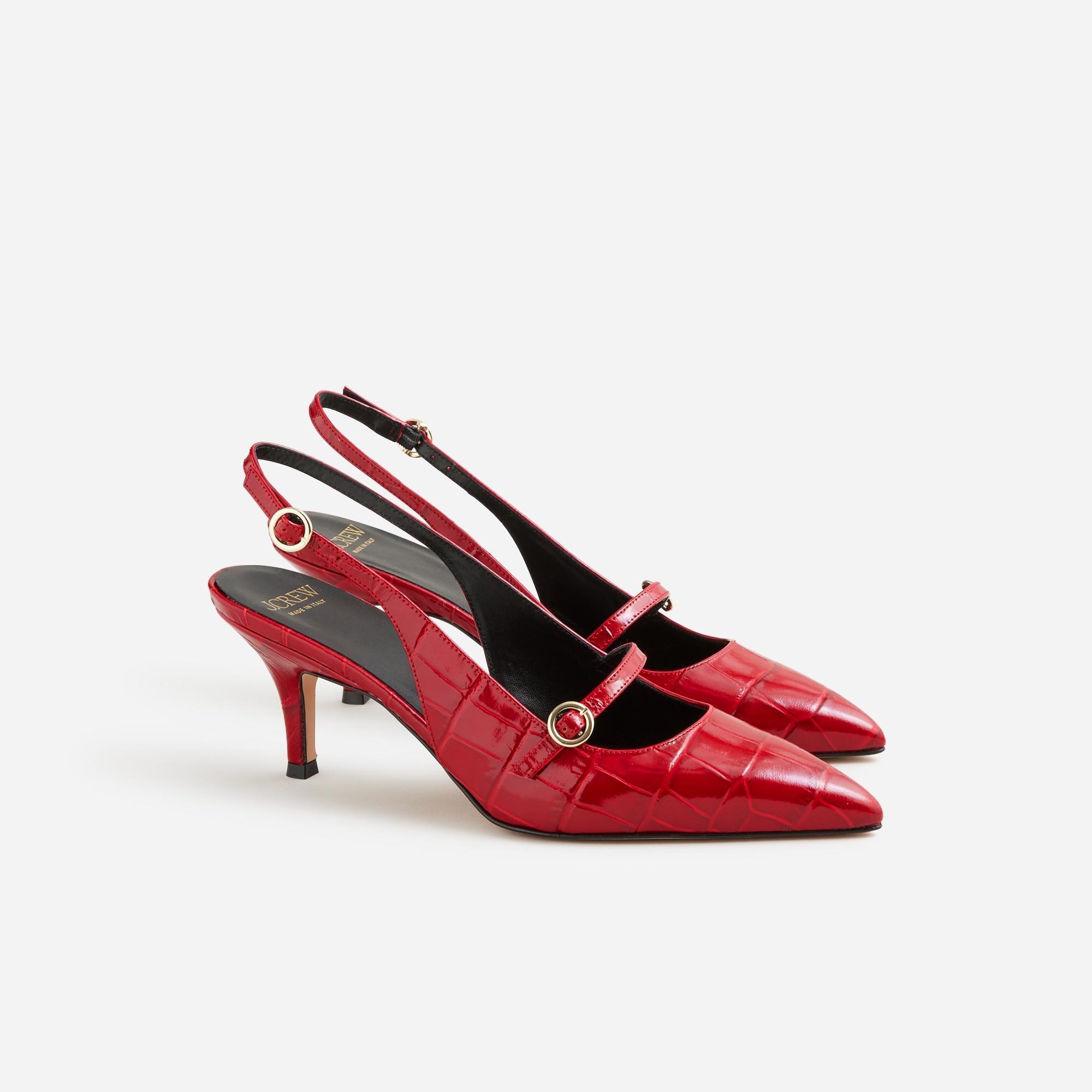 Made-in-Italy Colette buckled slingback heels in croc-embossed leather Product Image