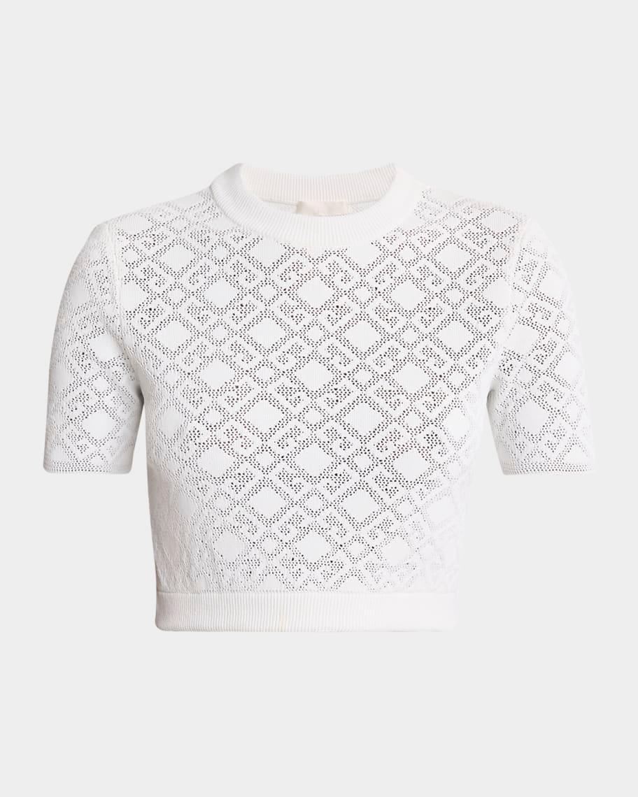 4G Pointelle Knit Short-Sleeve Crop Sweater Product Image