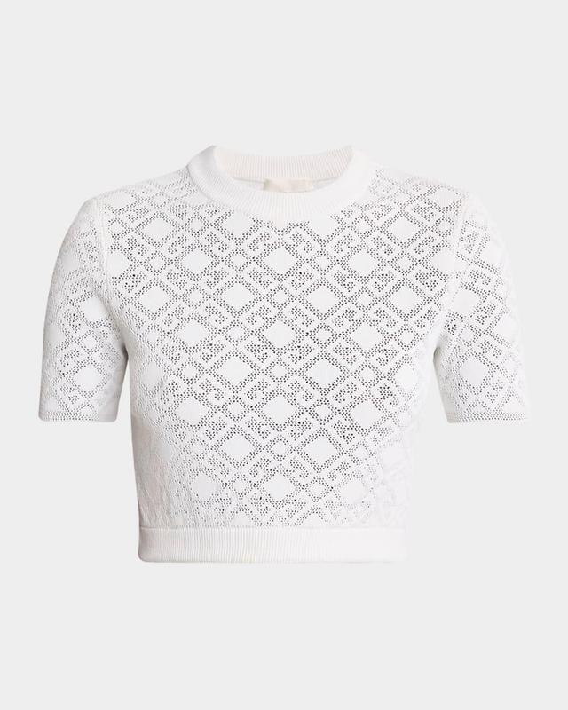 4G Pointelle Knit Short-Sleeve Crop Sweater Product Image