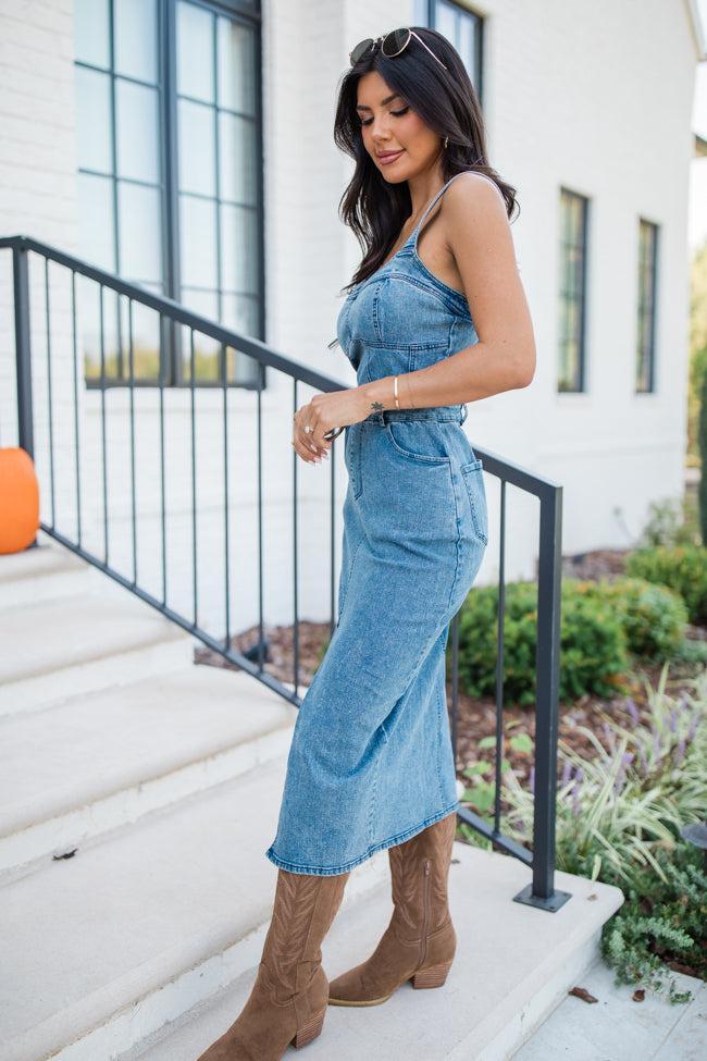 Dedicated To You Medium Wash Denim Midi Dress Product Image