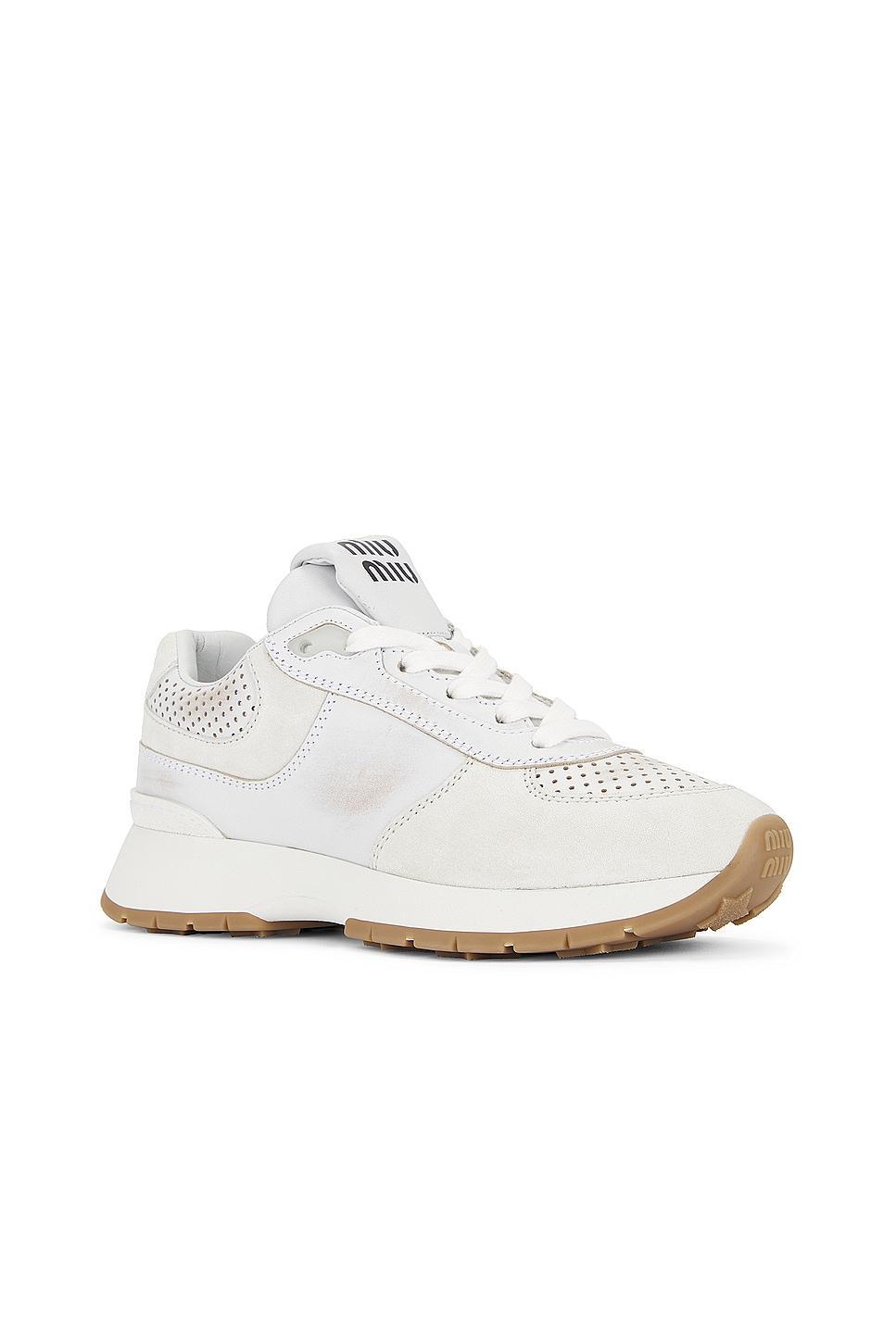 Miu Miu Leather Sneaker in White Product Image