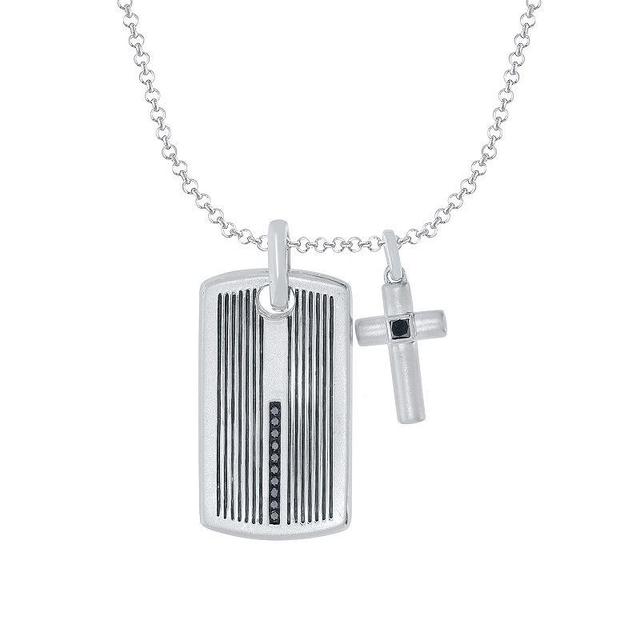 Sterling Silver 1/5 Carat T.W. Black Diamond Dog Tag & Cross Necklace, Mens Product Image