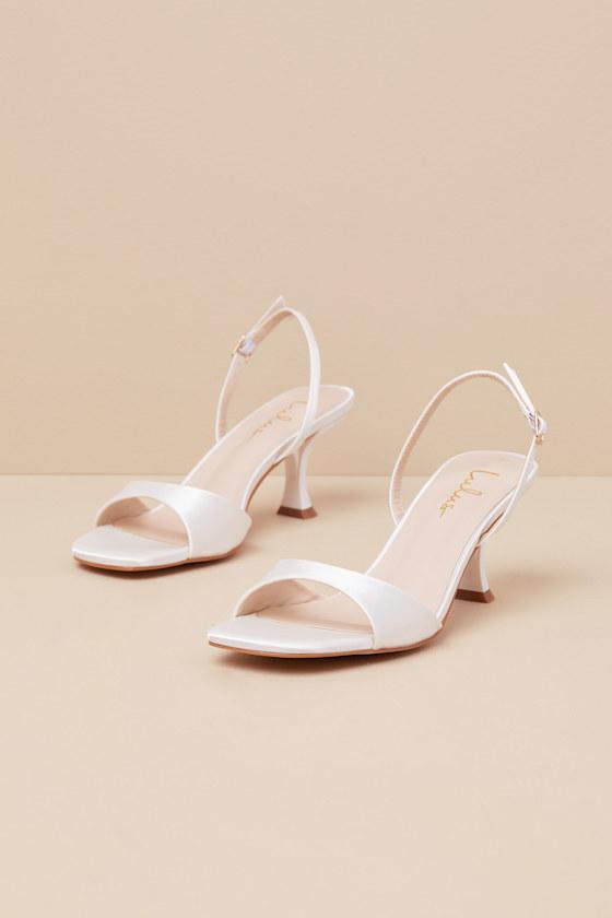 Soline White Satin Slingback Low Heel Sandals Product Image