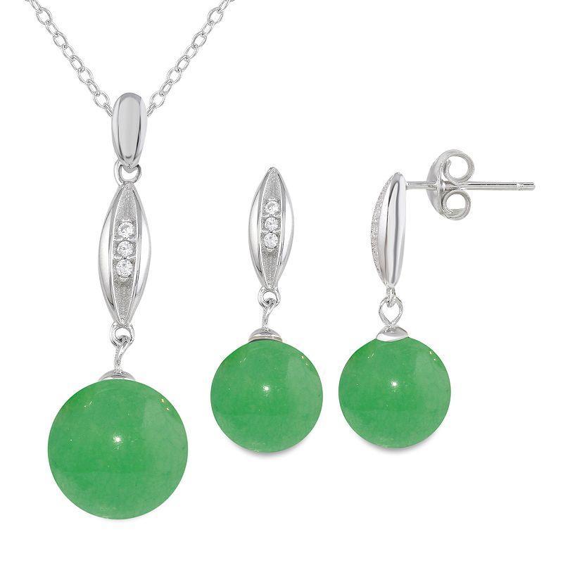 Onyx Cubic Zirconia 2-piece Earring & Pendant Necklace Set, Womens Green Jade Product Image