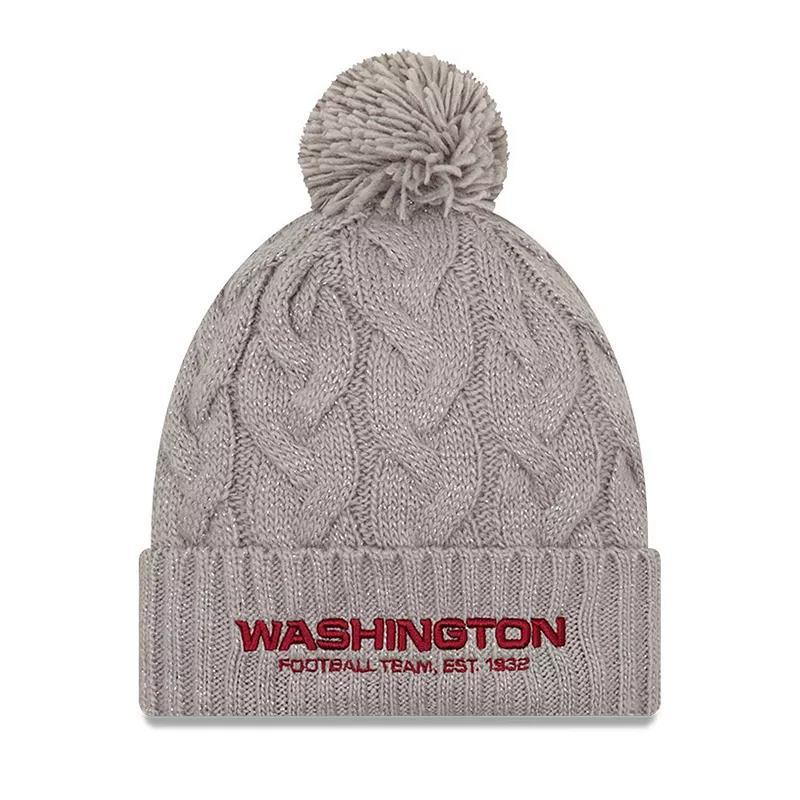 Womens New Era Gray Washington Football Team Swift Cable Cuffed Knit Hat with Pom Product Image