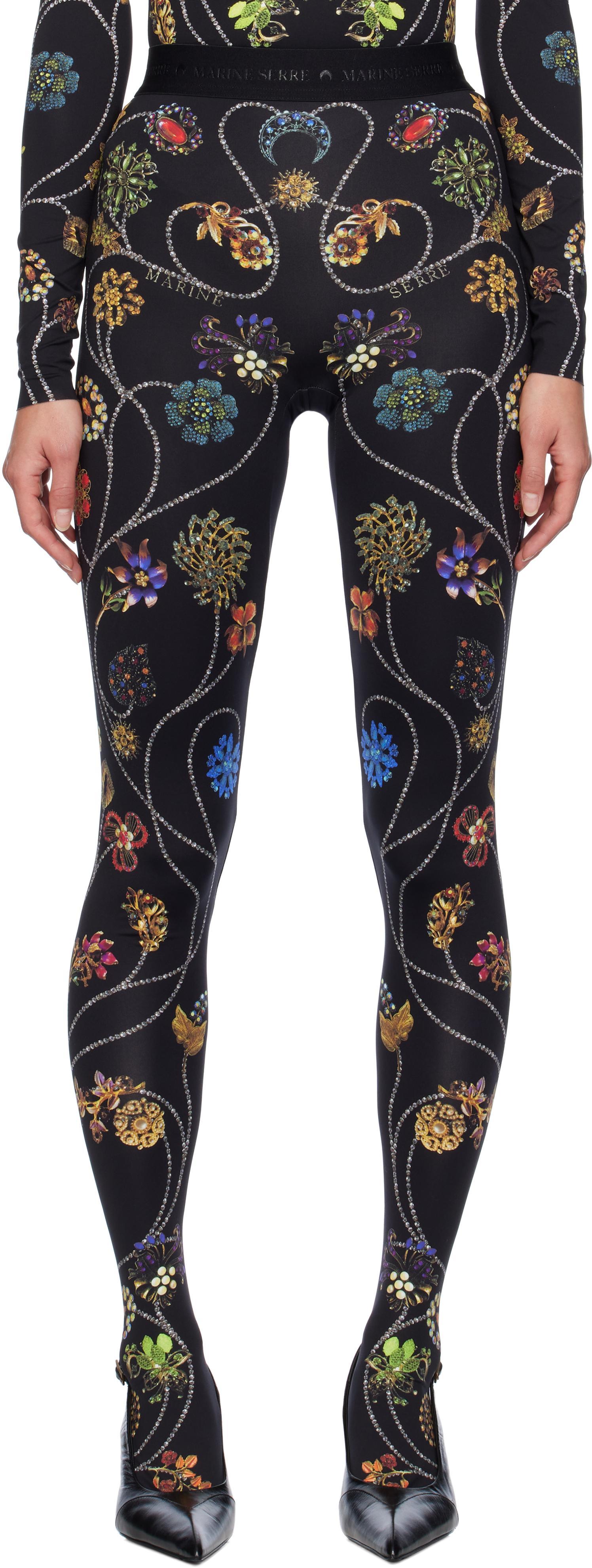 Black Floral Jewelry Printed Jersey Leggings Product Image