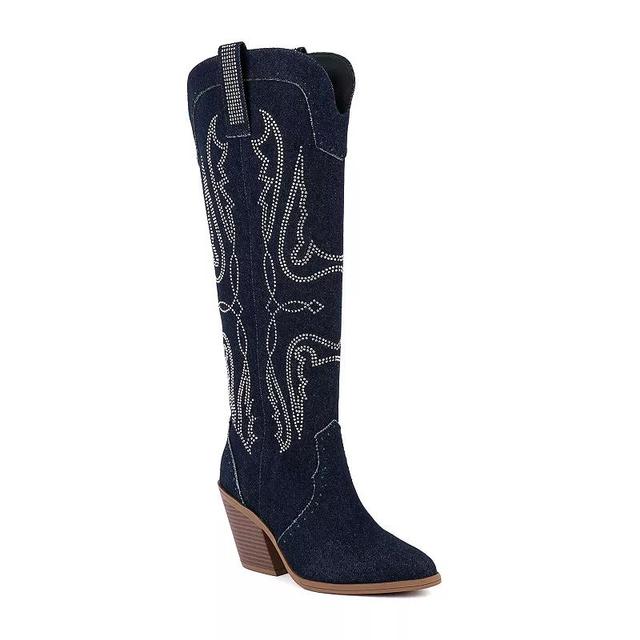 sugar Kammy Womens Rhinestone Tall Western Boots Blue Product Image