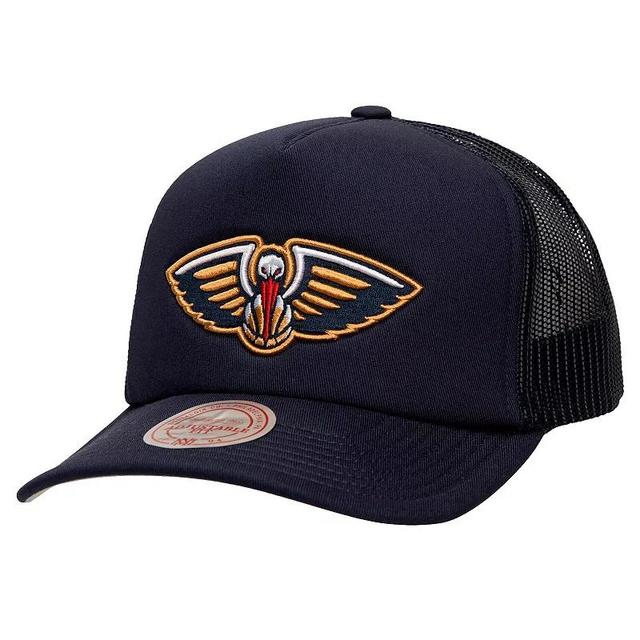 Mens Mitchell & Ness New Orleans Pelicans Core Evergreen OTC Trucker Adjustable Hat, Blue Product Image