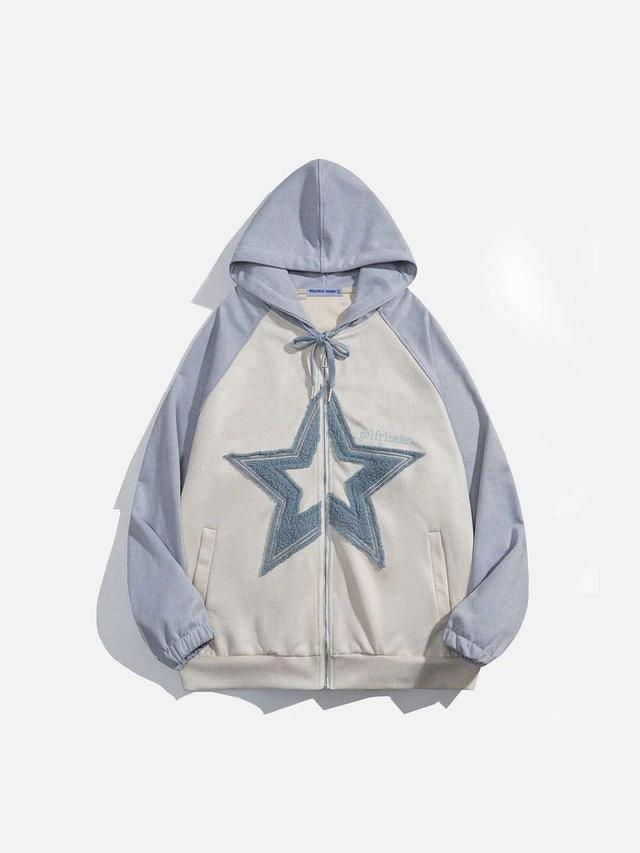 Aelfric Eden Suede Star Patchwork Zip Up Hoodie Product Image