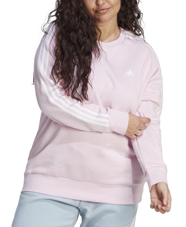 Plus Size adidas 3 Stripe Fleece Pullover Sweatshirt, Womens Med Grey Product Image