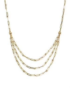 Womens 18K Yellow Gold & Diamond Triple-Strand Paperclip Chain Necklace Product Image