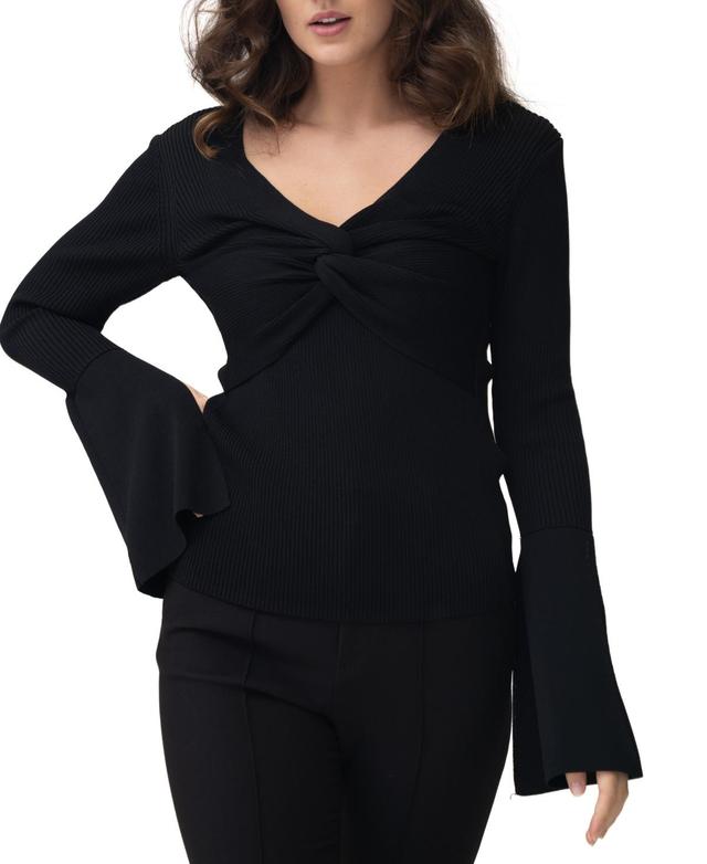 Adrienne Landau Womens Twist-Front Bell-Sleeve Ribbed Knit Sweater Product Image