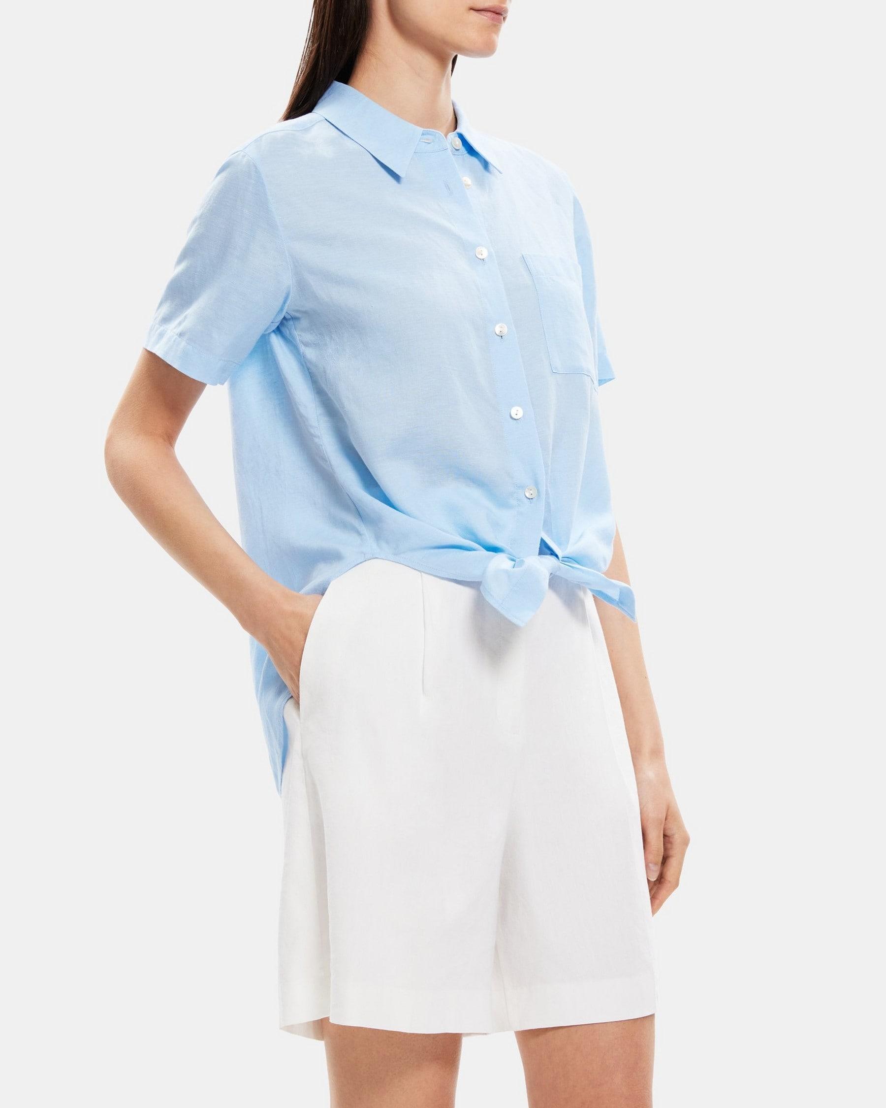 Tie-Front Shirt in Linen-Tencel Product Image