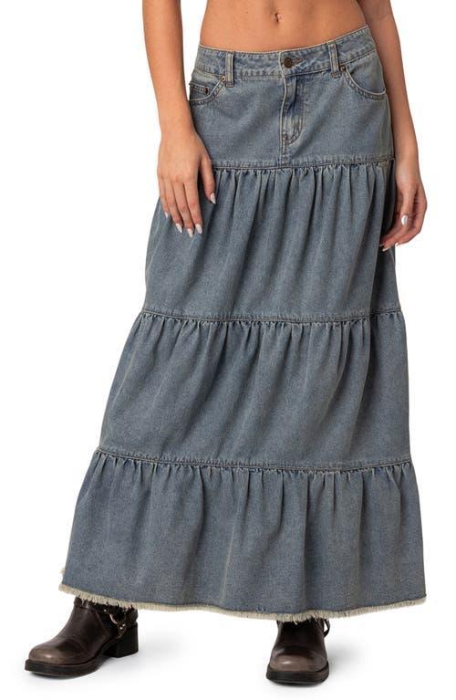 EDIKTED Countryside Tiered Denim Maxi Skirt Product Image