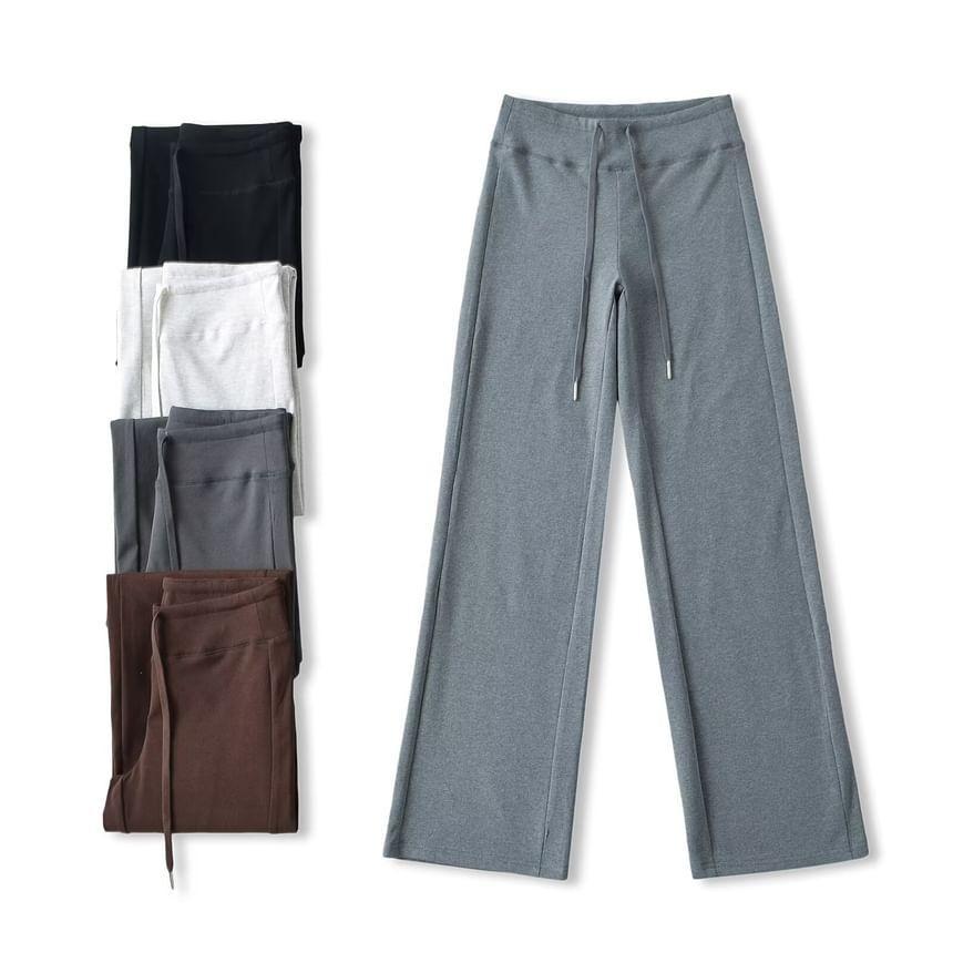 Drawstring Waist Plain Wide Leg Pants Product Image