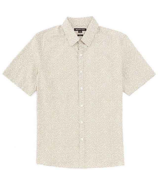 Michael Kors Slim-Fit Stretch Leaf Print Short Sleeve Woven Shirt Product Image