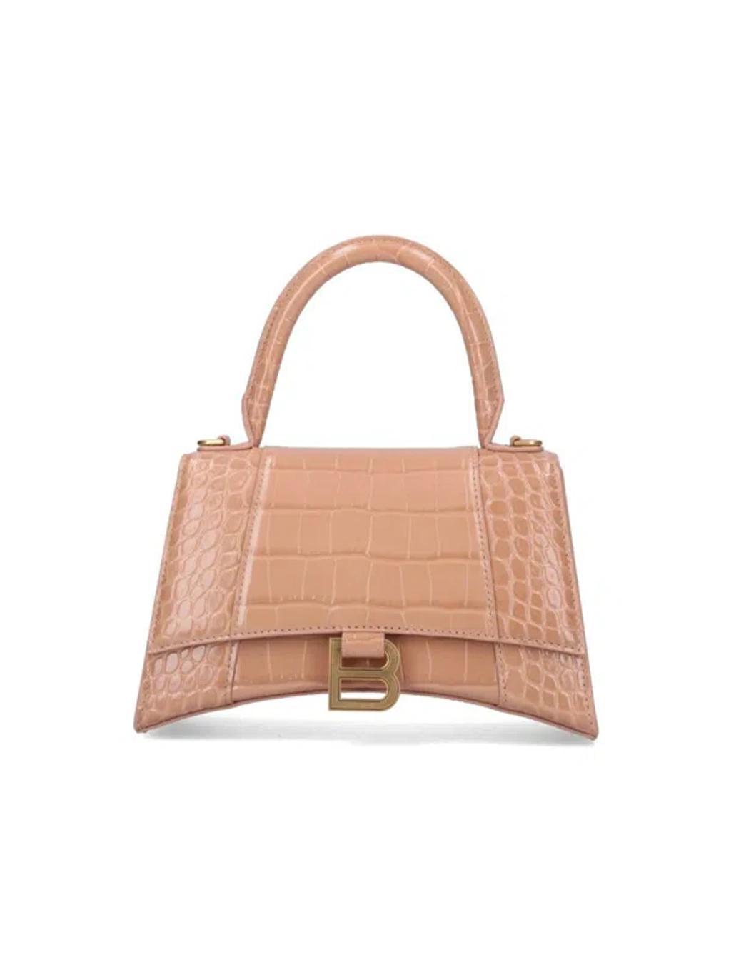 Hourglass Crocodile-embossed Bag In Pink Product Image