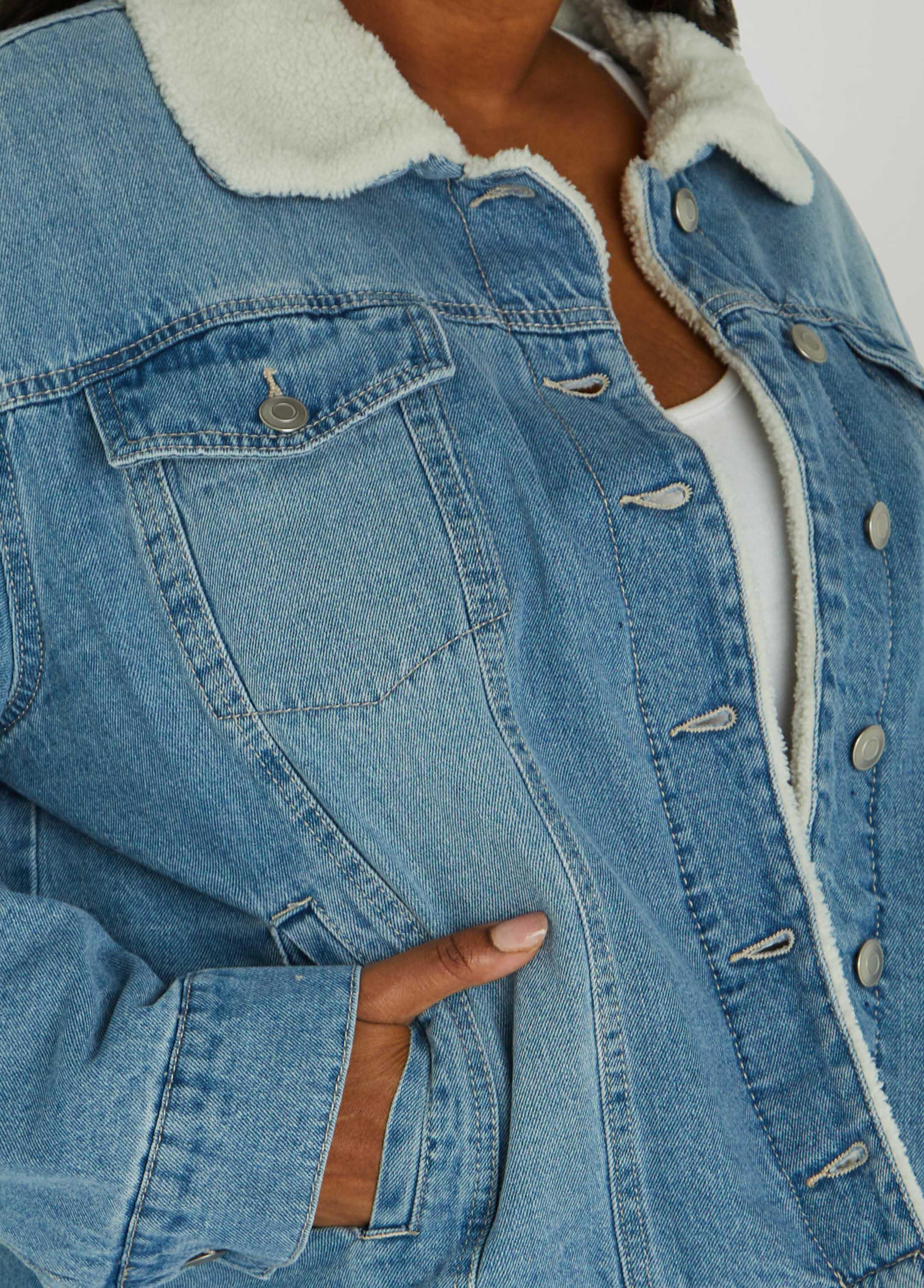 Faux Shearling Lined Denim Jacket Product Image