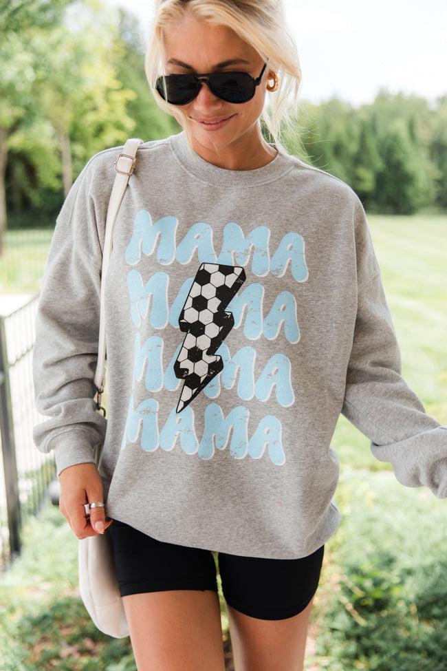 Mama Repeat Soccer Light Grey Oversized Graphic Sweatshirt Product Image