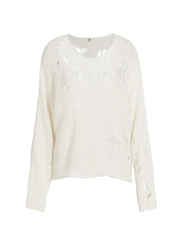 Womens Distressed Linen-Blend Boyfriend Sweater Product Image