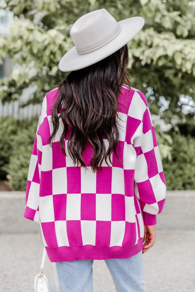 Trying Your Best Magenta Checkered Cardigan  FINAL SALE Product Image