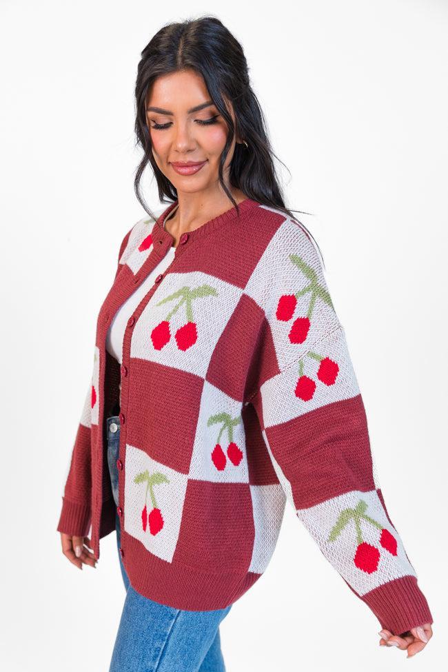 Cherry Much In Love Brick and White Multi Checkered Cardigan SALE Product Image