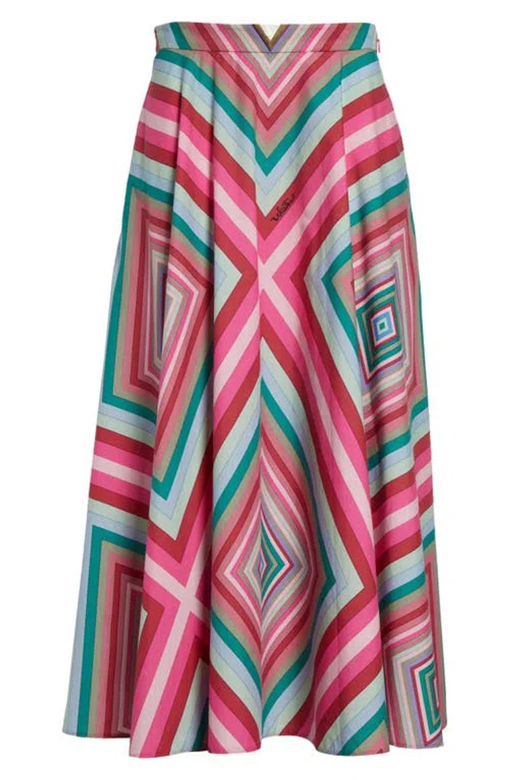 Garavani Geometric Print Cotton Midi Skirt In Multicolor Product Image