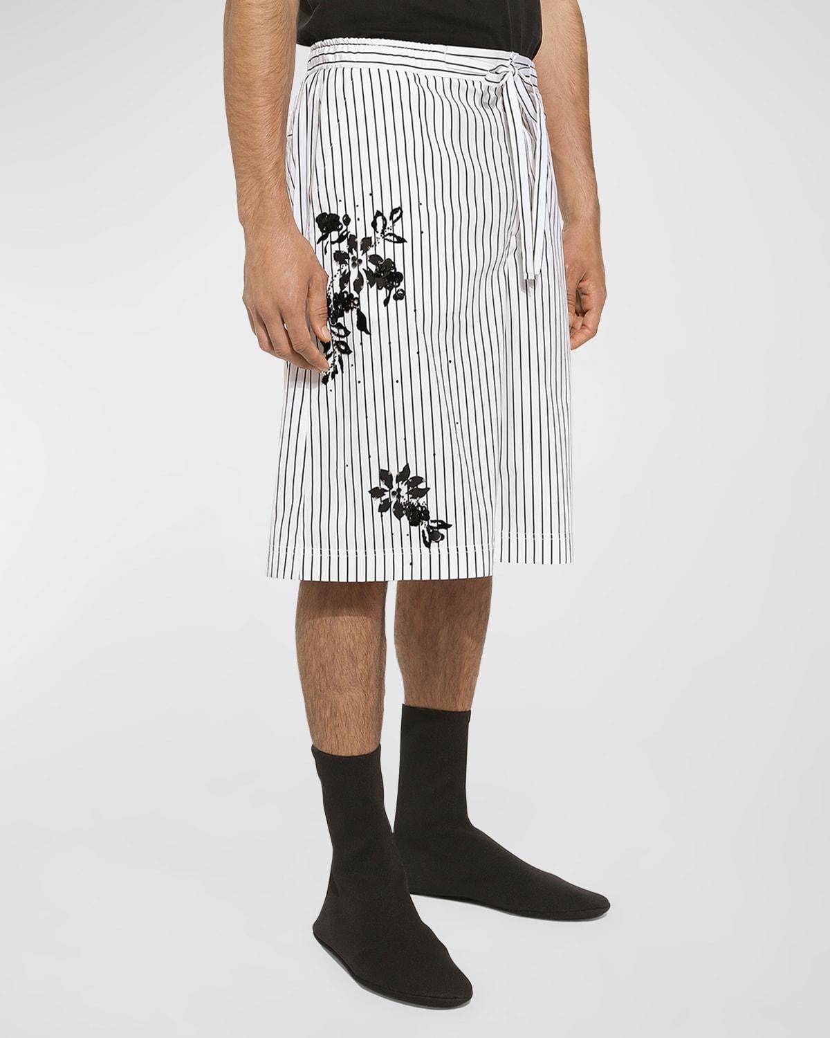 Mens Striped Floral Embroidered Shorts Product Image