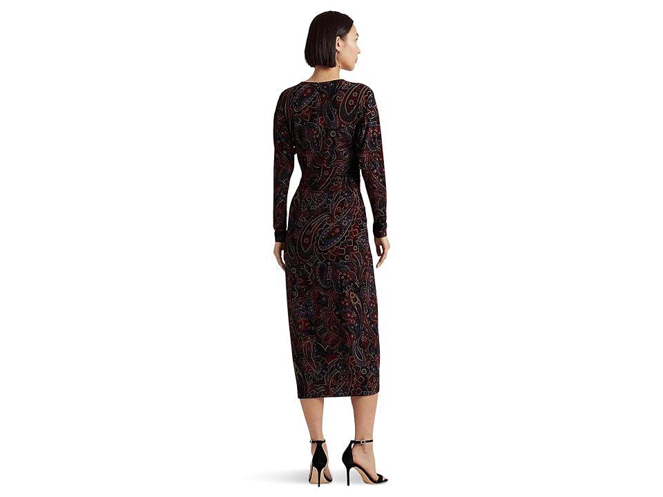 Lauren Ralph Lauren Checked Paisley Twist-Front Jersey Dress Black/Multi) Women's Dress Product Image