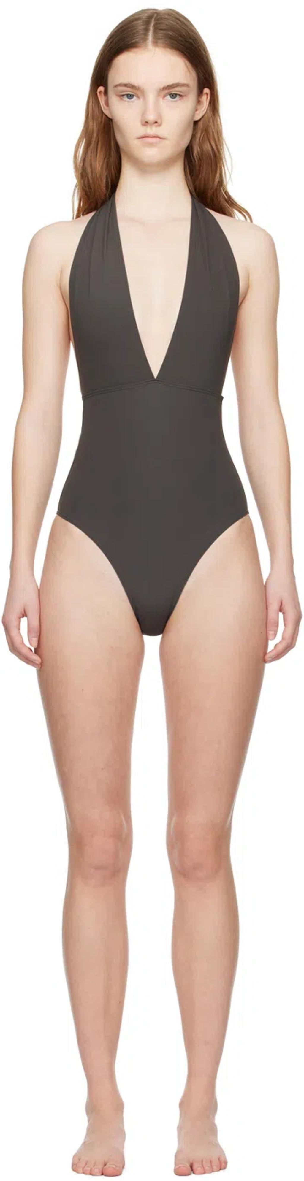 Brown Halterneck Swimsuit In 128 Anthracite Product Image