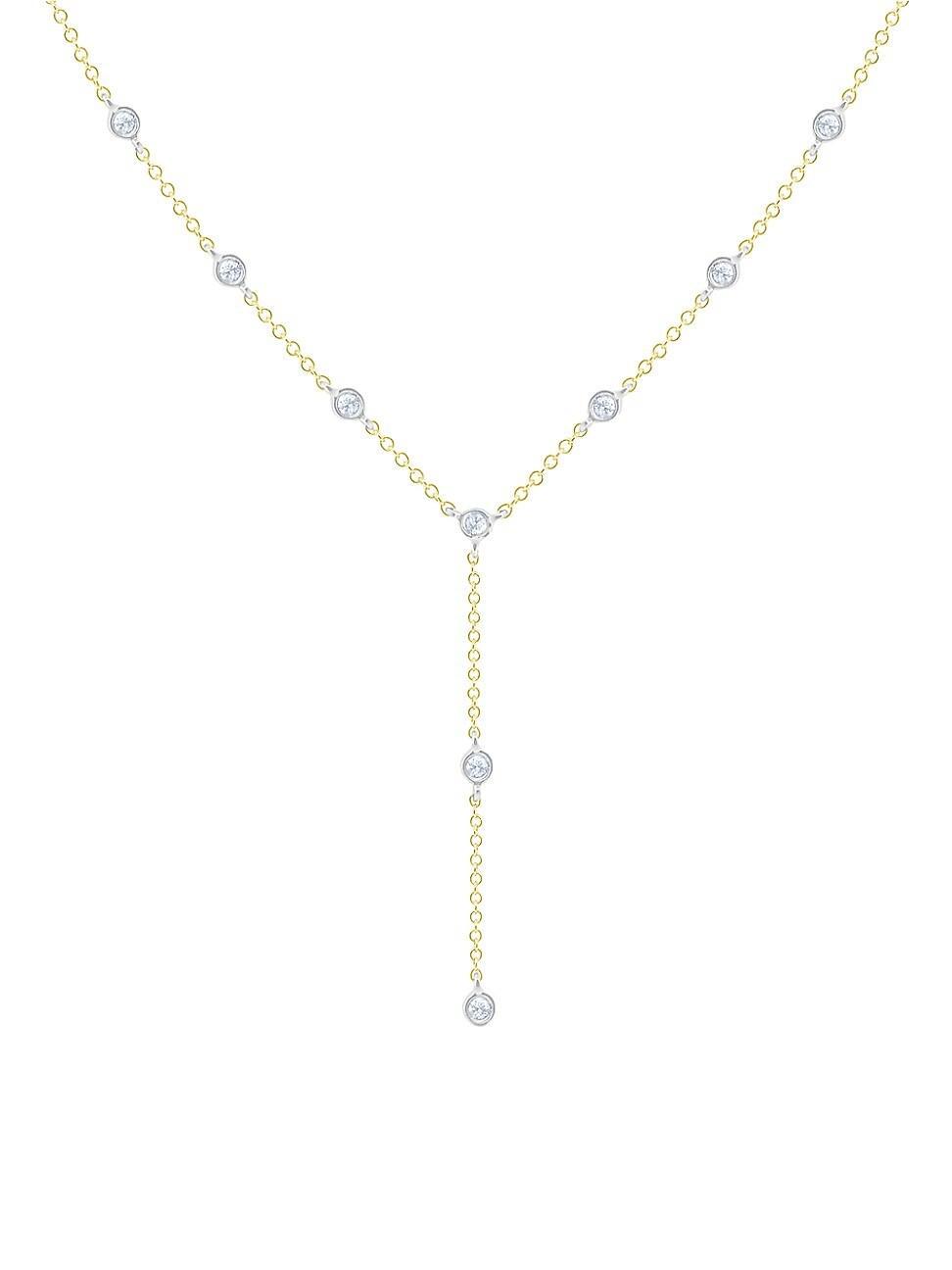 Womens Two-Tone 14K Gold & 0.17 TCW Diamond Lariat Necklace Product Image