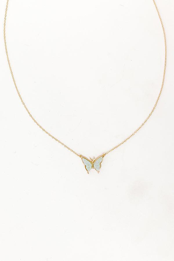 Butterfly Kisses Druzy Necklace in Light Blue Product Image