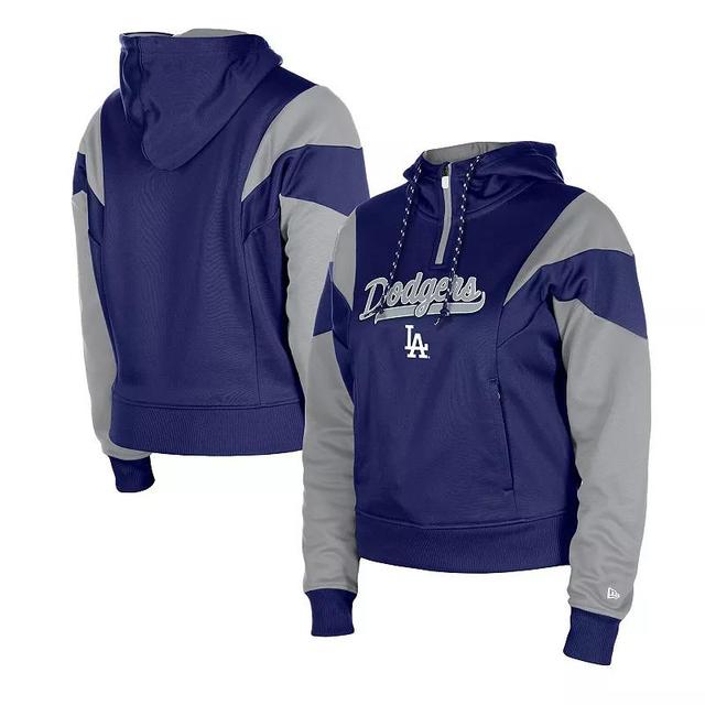 Womens New Era Royal Los Angeles Dodgers Color Block Fleece Quarter-Zip Hoodie Product Image