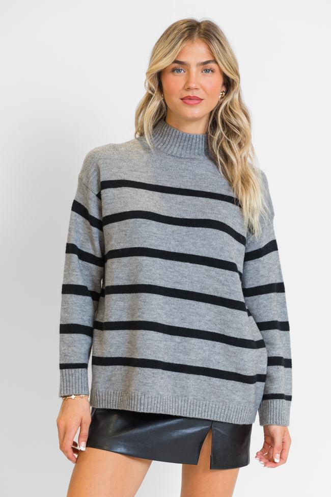 Where I'm Going Charcoal Oversized Stripe Turtleneck Sweater Product Image