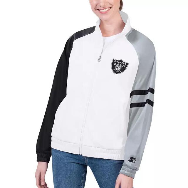 Womens Starter White Las Vegas Raiders Curve Ball Raglan Full-Zip Track Jacket Product Image