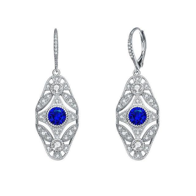 Sterling Silver Blue & White Cubic Zirconia Leverback Earrings, Womens Product Image