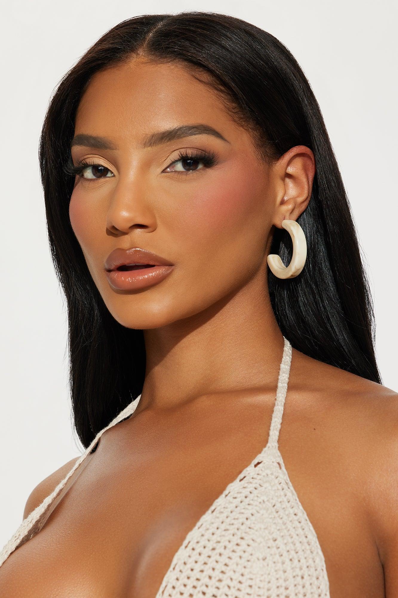 Miss Melinda's Hoop Earrings - Beige/Brown Product Image