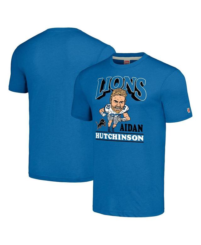 Mens Homage Aidan Hutchinson Heathered Blue Detroit Lions Caricature Player Tri-Blend T-shirt Product Image