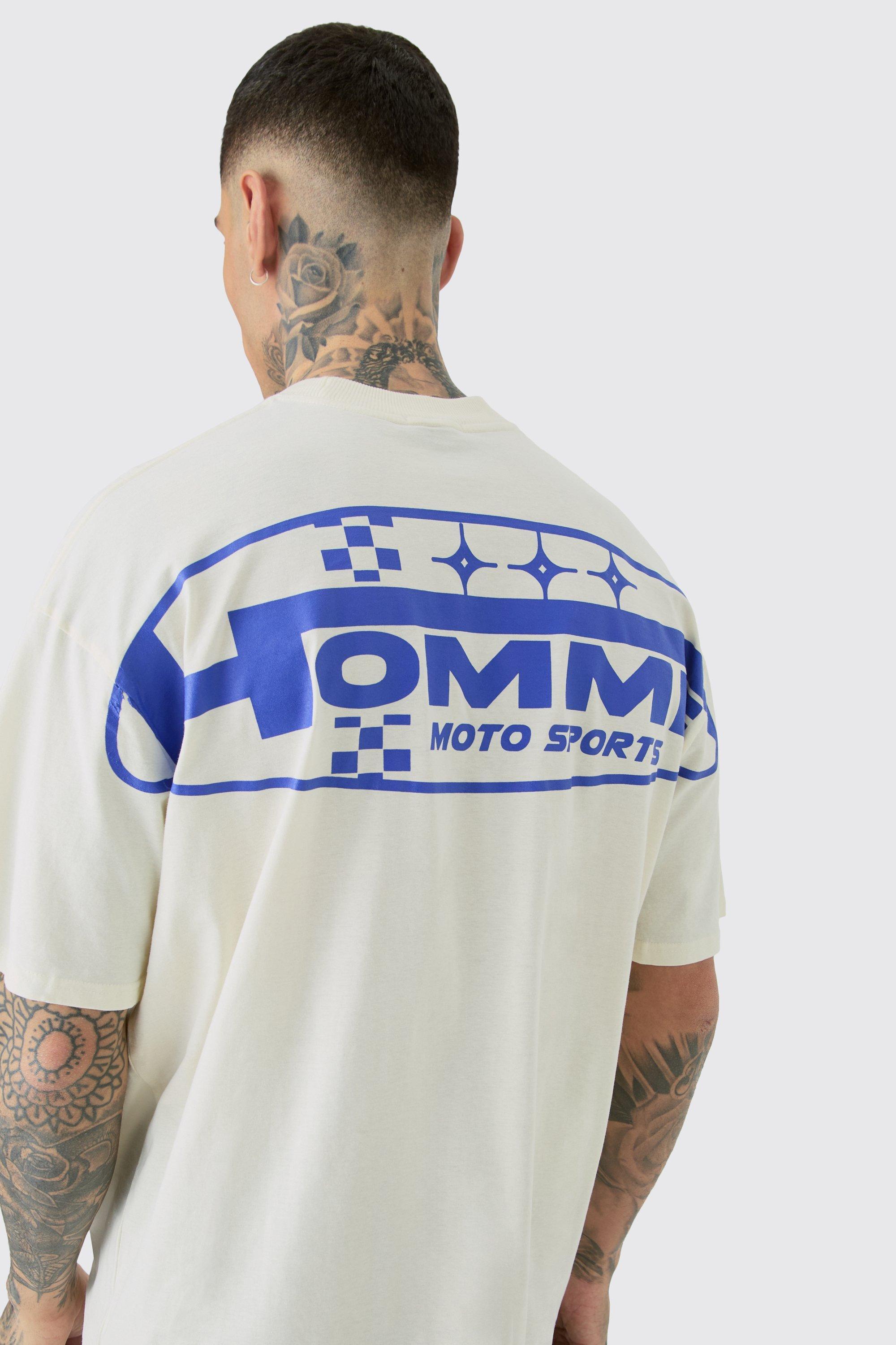 Tall Homme Moto Sports Back Print T-shirt In Ecru | boohooMAN USA Product Image