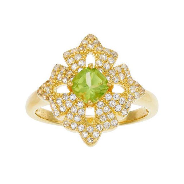 Gemminded 14k Gold Over Silver Peridot & White Topaz Flower Ring, Womens Green Product Image