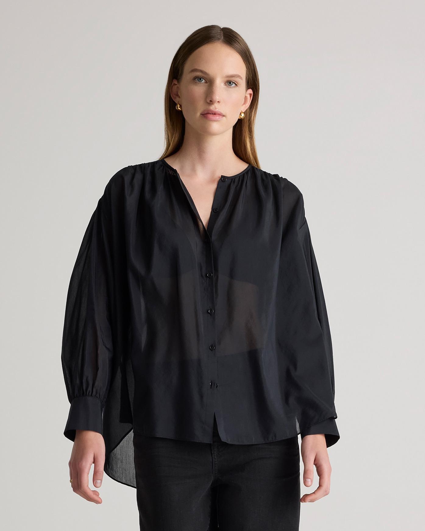 Cotton-Silk Voile Blouson Blouse Product Image