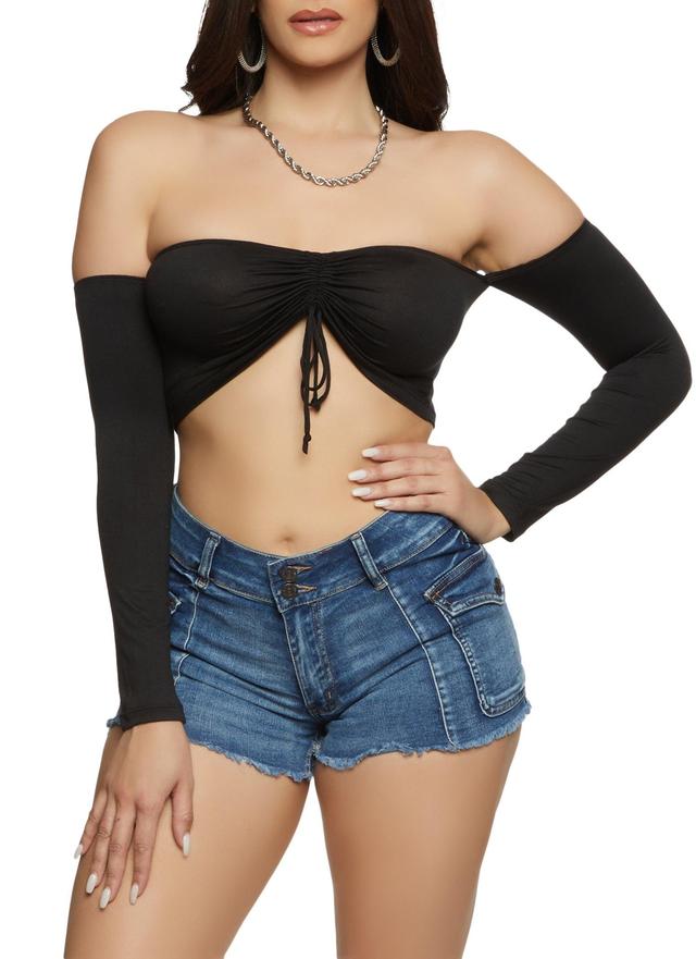 Womens Almost Famous Ruched Off the Shoulder Crop Top Product Image