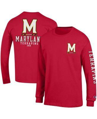 Mens Champion Red Maryland Terrapins Team Stack Long Sleeve T-shirt Product Image