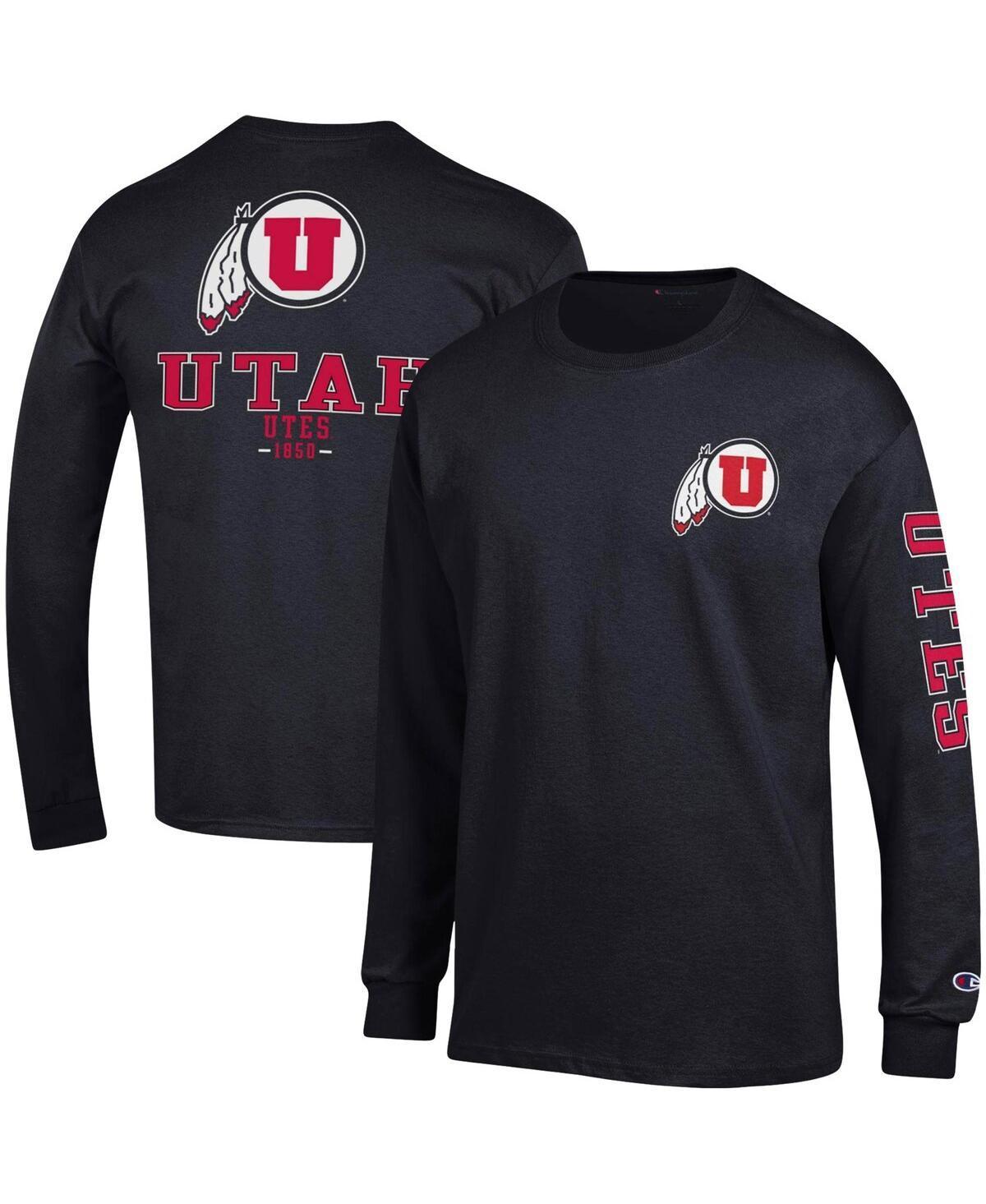 Mens Champion Black Utah Utes Team Stack Long Sleeve T-Shirt Product Image