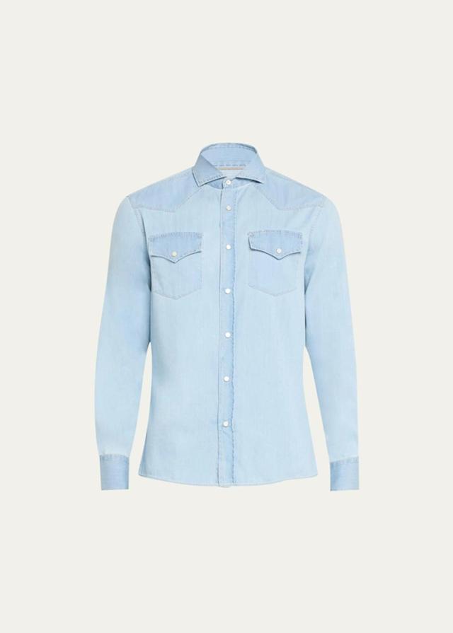 Men's Slim-fit Cotton Western Button-down Shirt In Denim Product Image